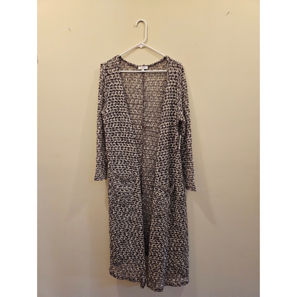 LuLaRoe Sarah Cardigan Women L Burgundy Cream Gold Metallic Open Knit Duster NWT